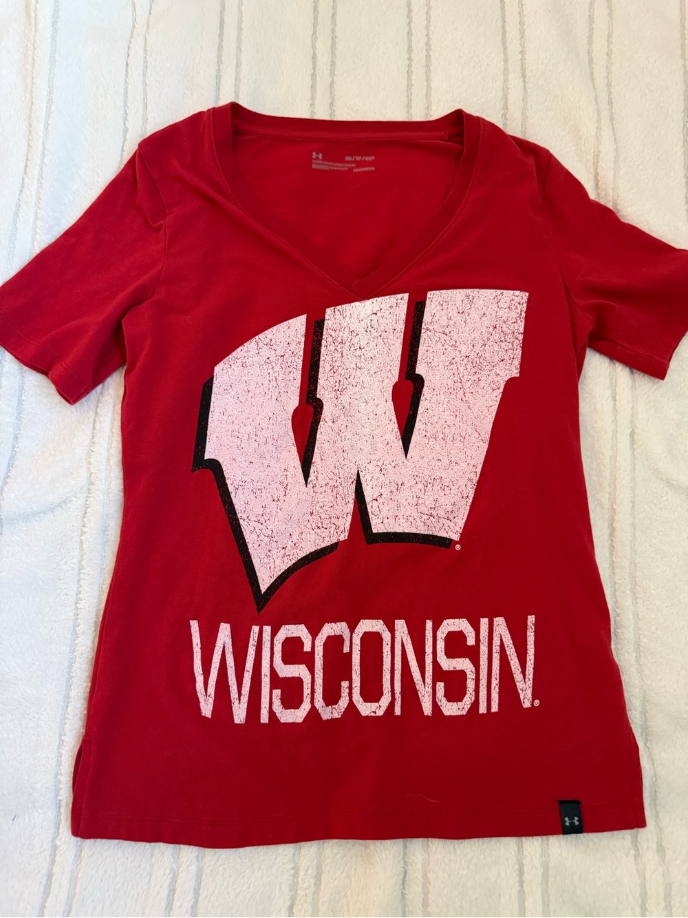 Under Armour Women's Red Wisconsin V-Neck Graphic Tee